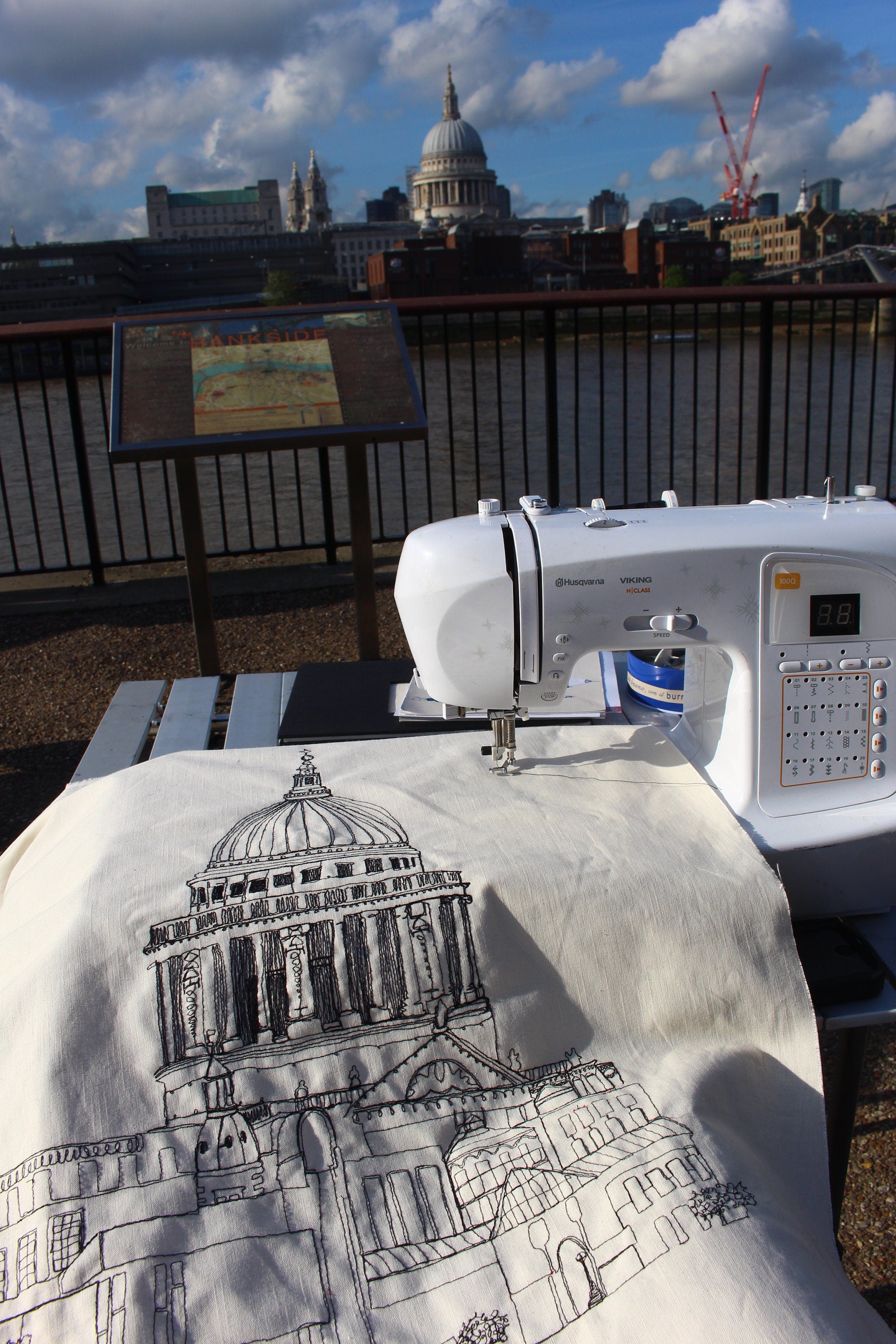 St. Pauls Cathedral Stitched with Pedal Power on the Southbank. Framed.