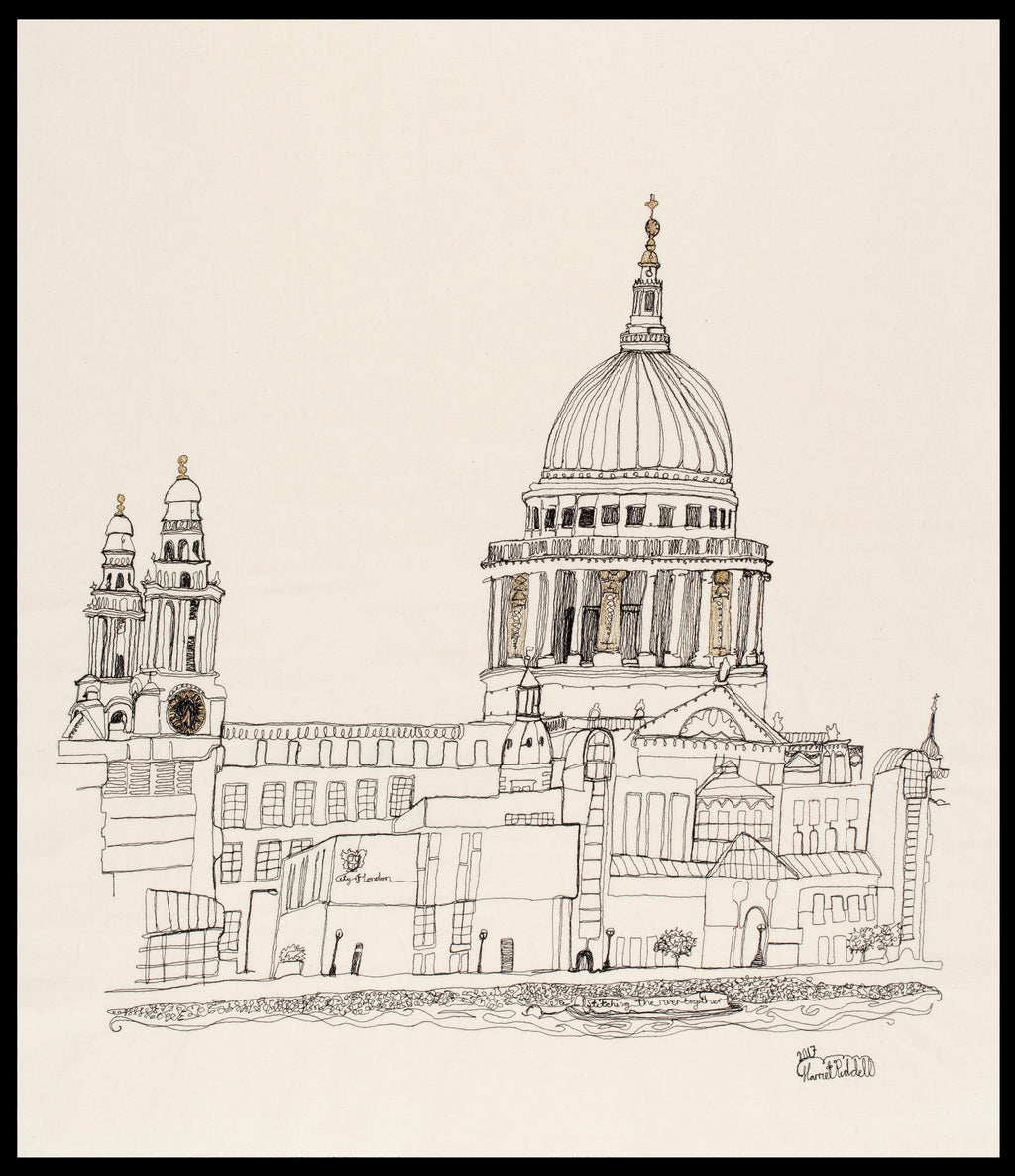 St. Pauls Cathedral Stitched with Pedal Power on the Southbank. Framed.