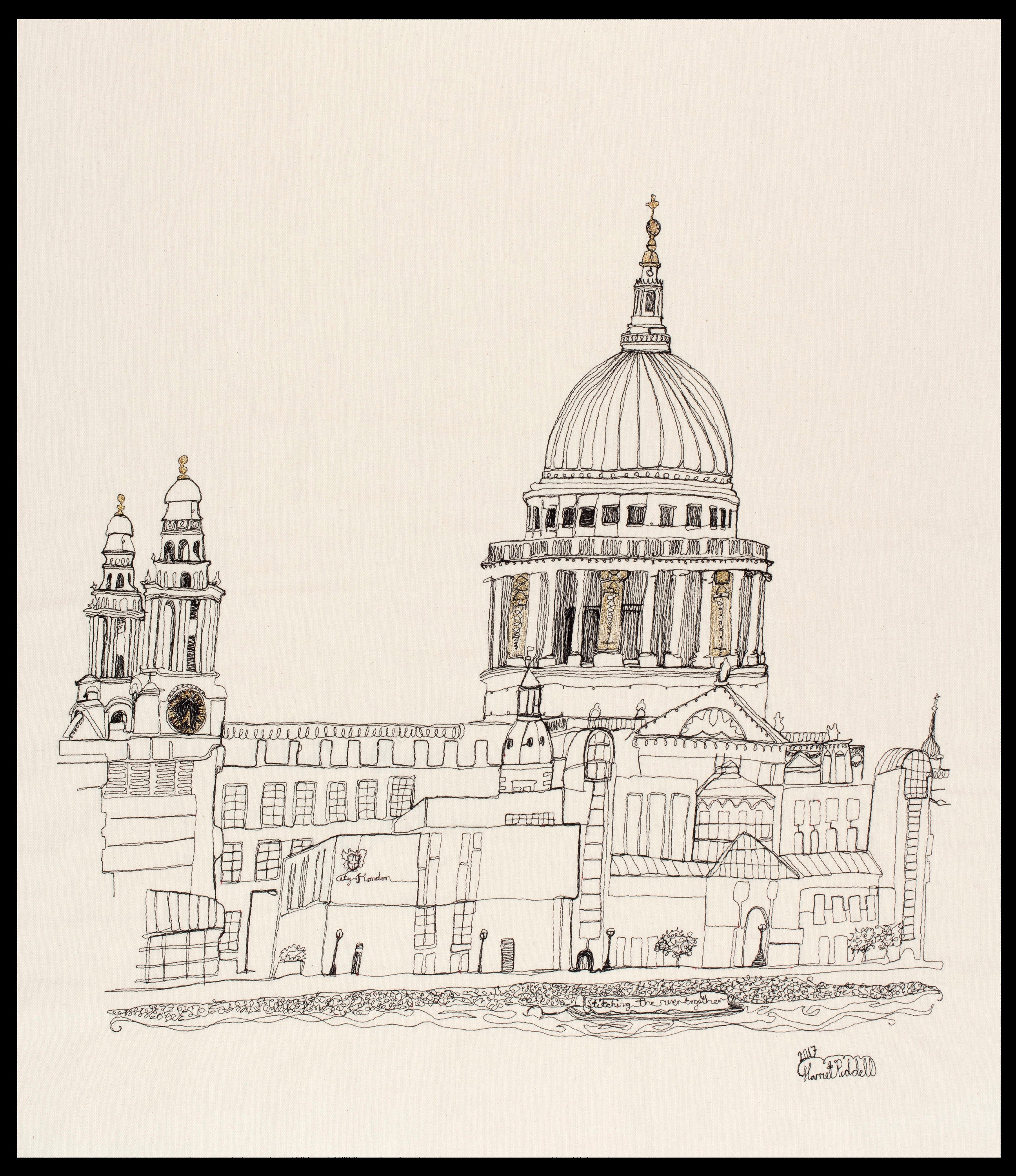 St. Pauls Cathedral Stitched with Pedal Power on the Southbank. Framed.