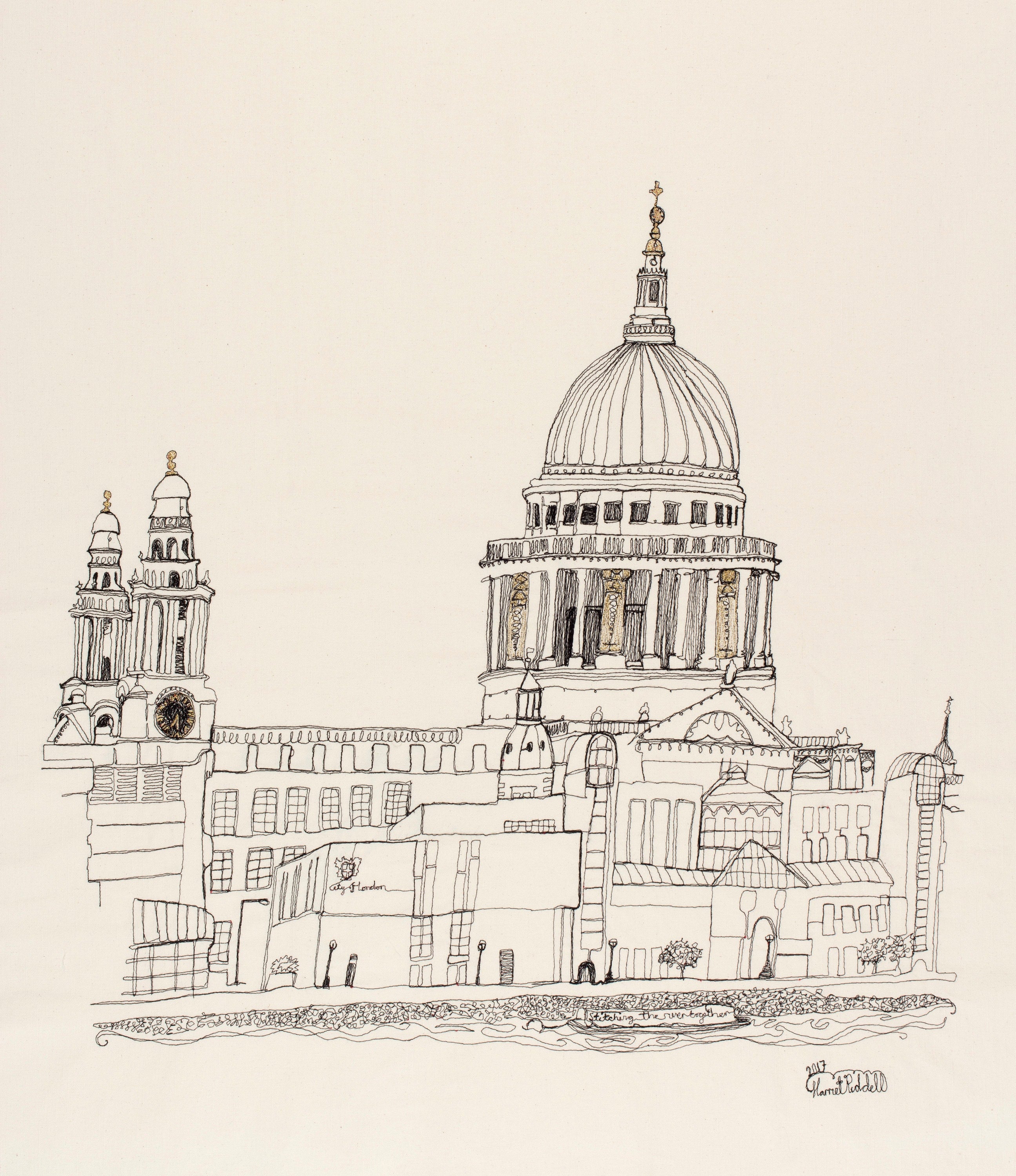 St. Pauls Cathedral Stitched with Pedal Power on the Southbank. Framed.