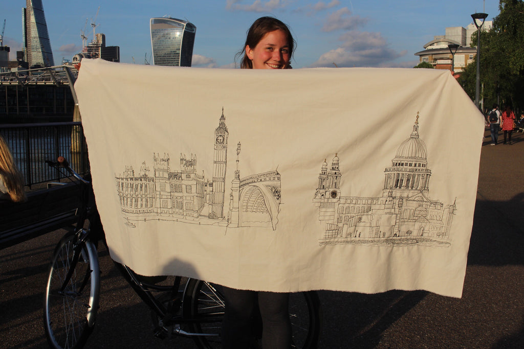 St. Pauls Cathedral Stitched with Pedal Power on the Southbank. Framed.